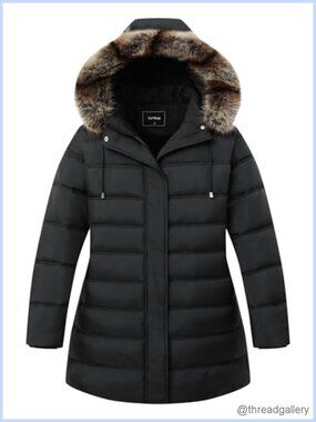 Plus Size Down Puffer Jacket Waterproof Faux Fur Hood Winter Coat